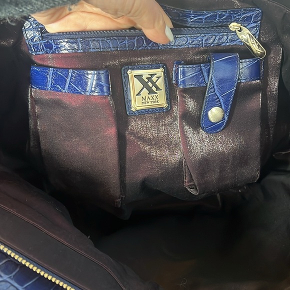 Maxx Navy Blue Croc Embossed Leather Tote Shoulder Bag Multiple Compartments - Picture 11 of 14